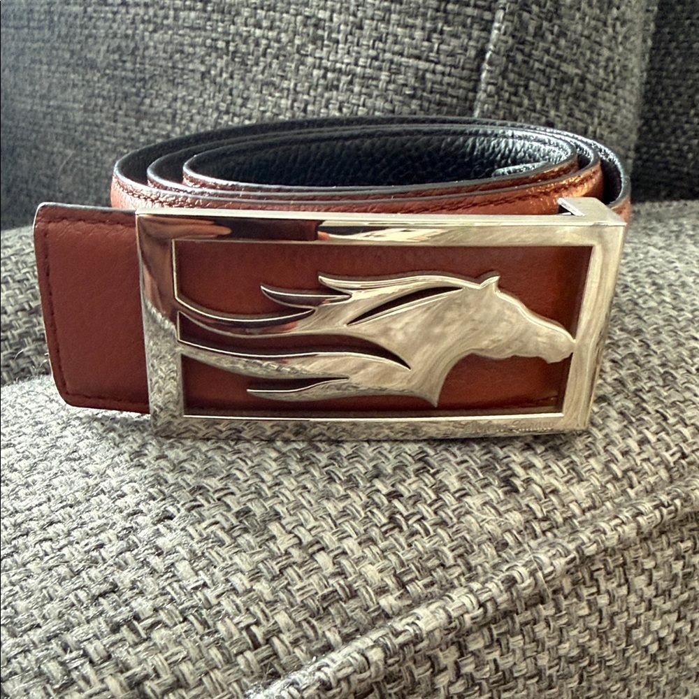 Brown Leather Belt with Silver Buckle